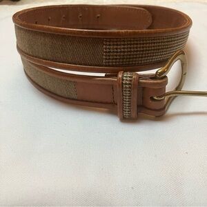 VTG Talbots Womens Sz. L Brown Leather Plaid Tweed Patchwork Belt Preppy